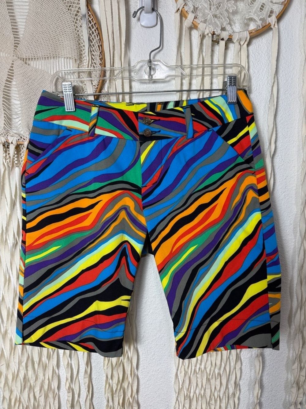 Loudmouth Ladies Golf Bermuda in "Jungle Bogey" Multicolor Zebra Print US2